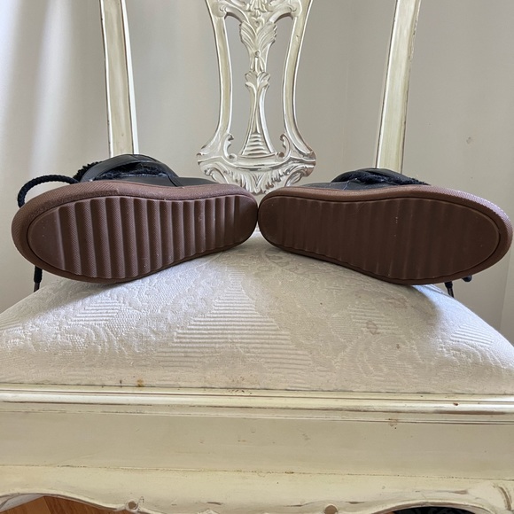 Leather & Fabric Coach Ankle Boots with hidden wedge at Heel 3” , Front 3/4 “ - Picture 5 of 5